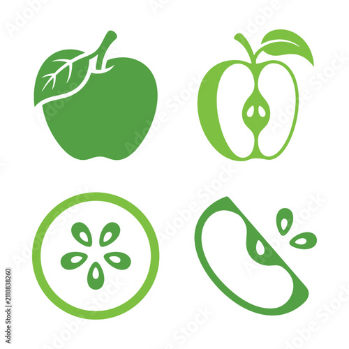 Bild auf Leinwand Set of fresh green apple fruit isolated vector illustration icons pack