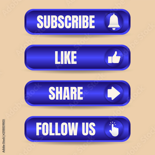Blue Glossy Social Media Action Buttons Vector