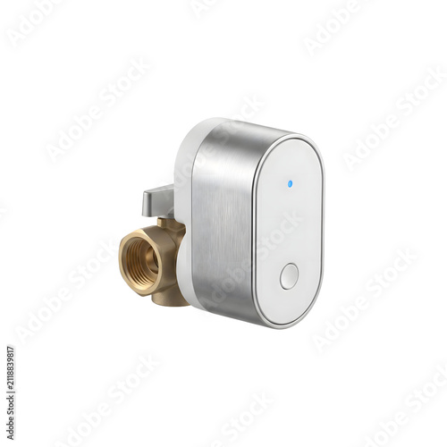 Modern automatic faucet valve with brass connector isolated on transparent background