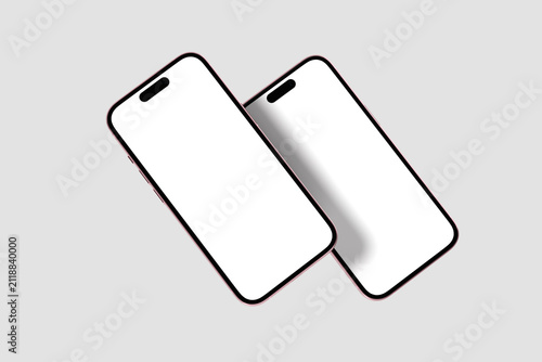 Pink mobile phone mockup for presentation with grey background