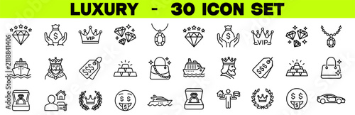 Foto Luxury Icon Set – Editable Stroke Vector Illustration of Diamond, Wealth, Gold a