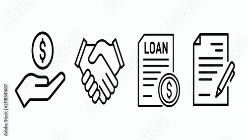 Foto Conjunto de indicadores financieros que representan préstamos, apretones de mano