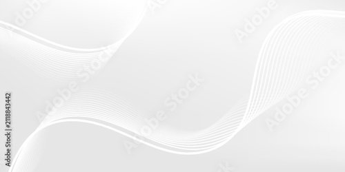 Картината върху платно Clean white and light gray abstract background with smooth dynamic wave lines fo