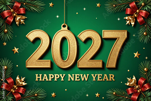 Festive Happy New Year 2027 Celebration Greeting Card Design Template