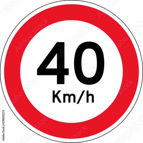 Red circular speed limit sign indicating forty kilometers per hour restriction