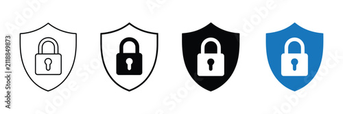 Security Protection Icon, Shield Lock Symbol, Data Privacy Sign Featuring Simple Pictogram for Digital Security, User Authentication, Privacy Protection and Vector Illustration.