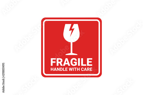 Fragile Handle With Care Red Square Warning Label Icon