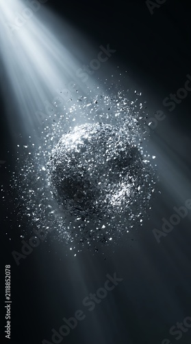 Abstract glittering sphere explosion with divine light rays cinematic high definition visual effect background