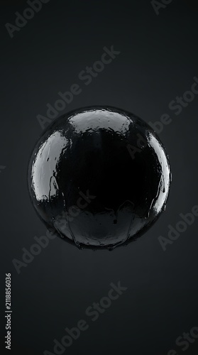Glossy black liquid sphere water reflection abstract dark surface texture closeup