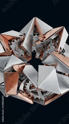 Intricate Rose Gold Mechanical Gear System Abstract Metal Machinery Design Close Up