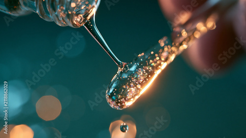 Skincare Serum Dropper With Golden Liquid Dripping