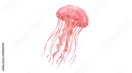 Geometric Pink Jellyfish Low Poly Vector Illustration Isolated on White Background for Marine Life Graphic Design