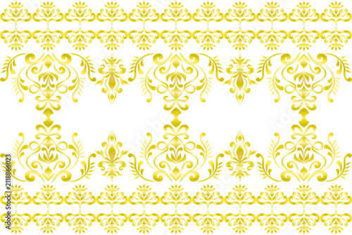 Elegant Luxury Gold Damask Border Seamless Pattern with Decorative Arabesque Floral Ornament
