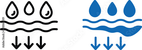 Foto Water infiltration icon set featuring groundwater absorption, hydrology, natural water cycle, and ecological sustainability symbols in minimal outline style