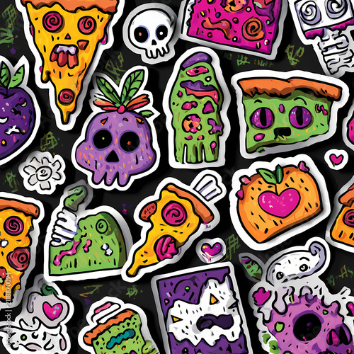 Halloween Food Set — Ghost Pancakes, Eyeball Donuts, Zombie Pizza — Cute Spooky Clipart & Patterns
