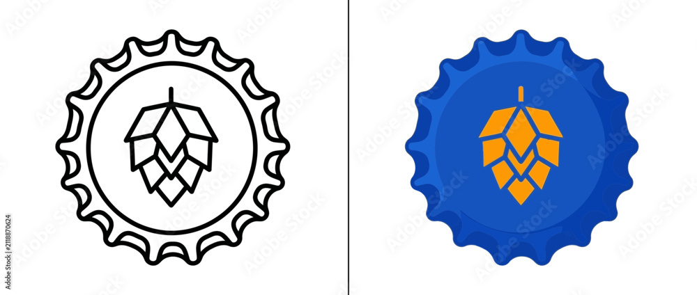 Fototapeta premium Bottle Cap Icons Featuring Hop Cones for Craft Beer Design