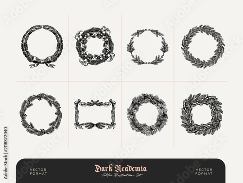 Vintage Christmas Wreath Illustration Set | Victorian Holiday Frames Collection