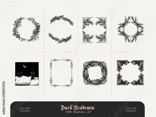 Vintage Christmas Frame Illustration Set | Victorian Botanical Borders Collection