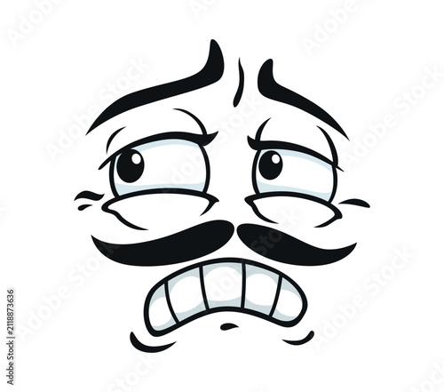 Fotografie Discontent scorn face emoji with mustaches and upset emotion for emoticon icon