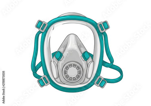 Modern white and teal respirator mask for protection against pollution and viruses isolated on transparent background breathing.