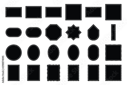 Black postage stamp silhouettes geometric shapes with silhouettes with silhouettes