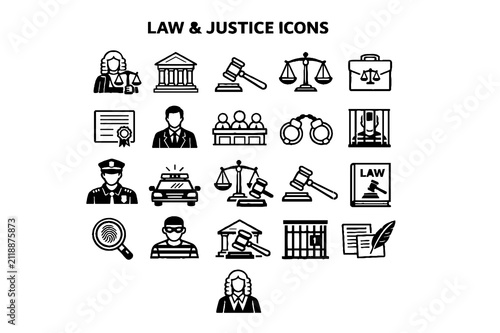 Law and Justice Line Icons Set – Court, Legal Services and Judiciary Symbols