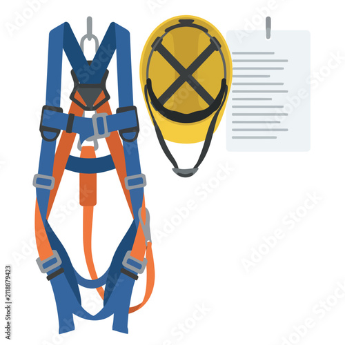 Принти на полотні A clean graphic illustration showcases a safety harness, helmet, and checklist
