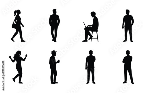 Diverse Human Silhouettes Collection: Business, Casual, Active Poses, Vector Icons for Web and Print Design