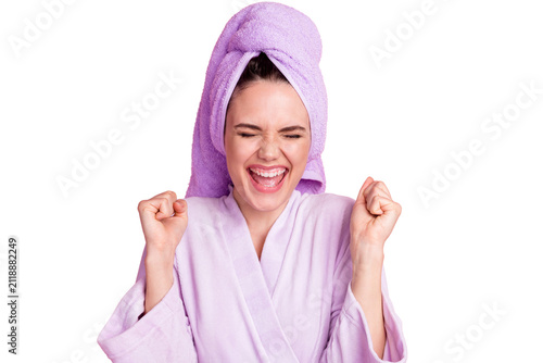 Konstfotografi Close-up portrait of nice attractive cheerful overjoyed girl wearing turban on h