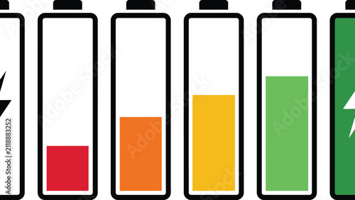Принти на полотні Conjunto de baterías que muestran diferentes niveles de carga y estado de energí