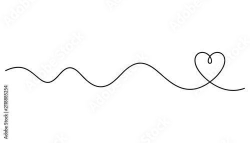 Single black line drawing of a continuous wave leading into a heart shape representing love flow and romantic connection art.
