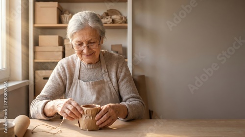 Senior Citizen Day: Woman Crafts Pottery in Workshop