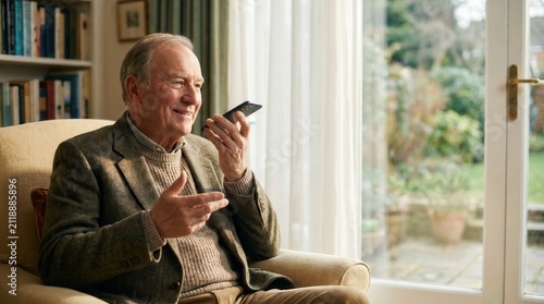 Senior Citizen Day: Man Using Smartphone for Voice Message