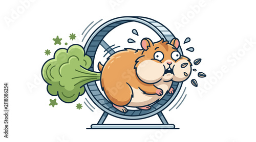 Funny Hamster Running Fast on Wheel Emitting Gas.