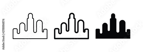 Fotografie Cityscape Icons, Urban Skyline Silhouettes, Modern Architecture Symbols, Vector