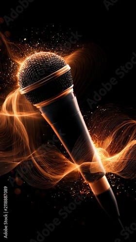 Golden particles swirl around a microphone