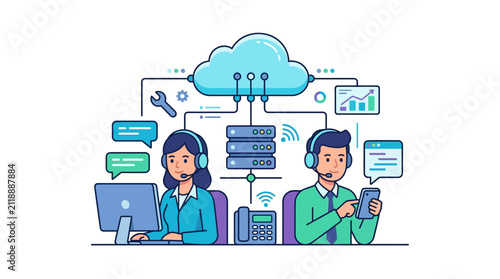 Minimalist Cloud Customer Service and Support Management System Editable Vector Graphic