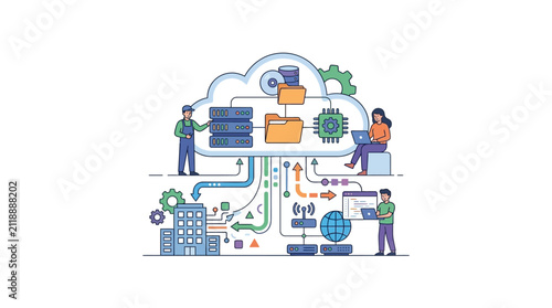 Minimalist Cloud IaaS Infrastructure and Virtual Server Resources Vector Illustration