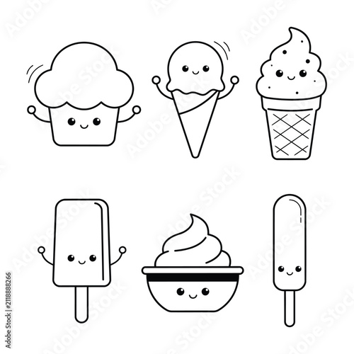 Fotografie Conjunto de lindos postres y helados estilo kawaii