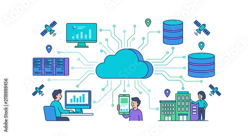 Cloud Network Connectivity and Global Data Communication Vector Design Template