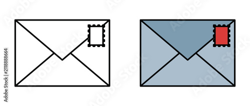 Minimalist Line Art and Flat Design Mail Envelope Icons