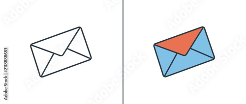 Minimalist Mail Envelope Icon Design in Line and Flat Styles