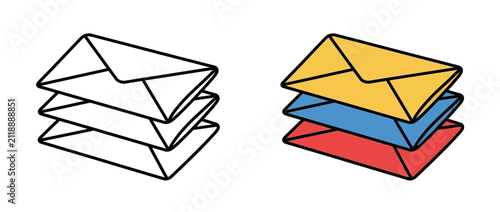 Stack of Colorful and Outline Envelopes Icon Set