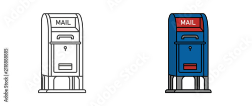 Vector Illustration of Blue and Outline Mailboxes