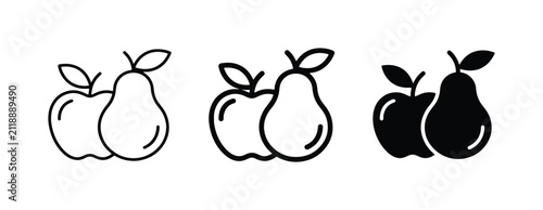 Apple and Pear Icons, Fruit Vector Graphics, Healthy Food Symbols, Simple Line Art and Silhouette Designs