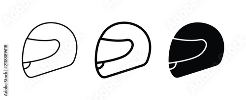 Motorcycle Helmet Icons, Racing Headgear Vector Set, Safety Gear Graphics, Black and White Protective Equipment