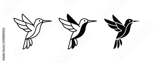 Hummingbird Icons Set, Minimalist Bird Silhouettes, Vector Graphics for Nature and Wildlife Designs