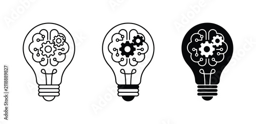 Brainstorming Lightbulb Icons, Idea Generation, Innovation Concepts, Set of 3 Vector Graphics
