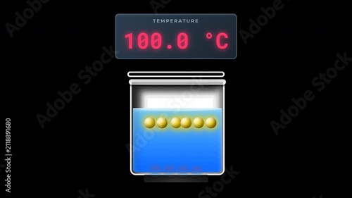 Boiling Point Elevation: A chemistry beaker heating up to 100 degrees Celsius with a thermometer showing temperature change