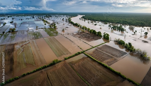 aerial view of flooded farmland climate change impact food security agriculture crisis